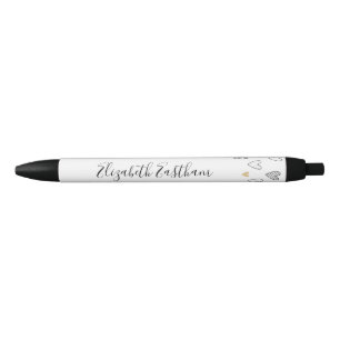Bolígrafo De Tinta Negra Corazón negro dorado femenino letra