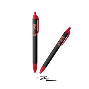 Bolígrafo De Tinta Negra Corazón rojo con texto AMOR