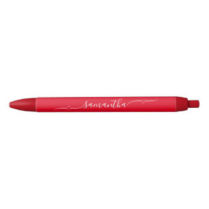 Bolígrafo De Tinta Negra Corazón Rojo y Blanco con Firma de Floritura