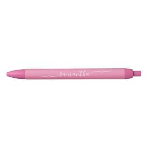 Bolígrafo De Tinta Negra Corazón Rosa y Blanco con Floritura Firma Nombre