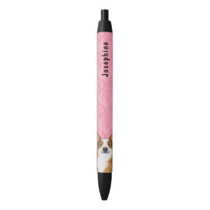 Bolígrafo De Tinta Negra Corgi Galés de Pembroke Cabeza Roja Corazones y No