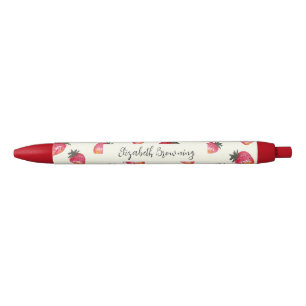 Bolígrafo De Tinta Negra Cottagecore Strawberry Vintage Boho Botánico
