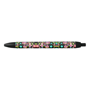 Bolígrafo De Tinta Negra Cráneo floral colorido lindo