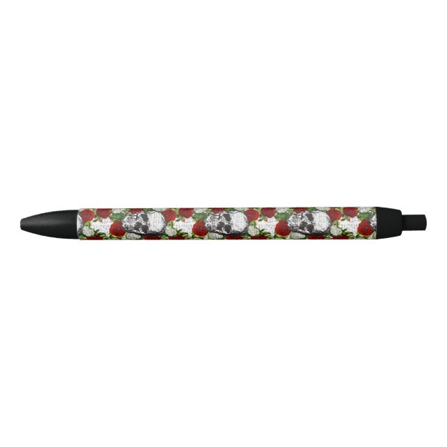 Bolígrafo De Tinta Negra Cráneos y rosas (Anverso)