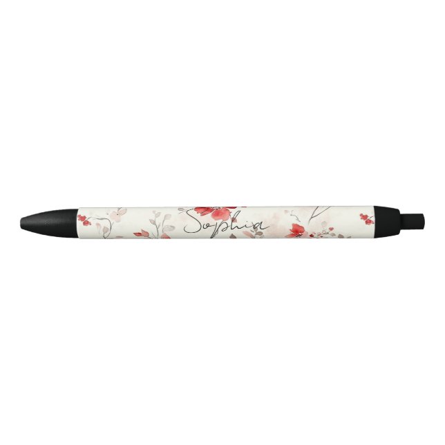 Bolígrafo De Tinta Negra Cream Red Floral   (Anverso)