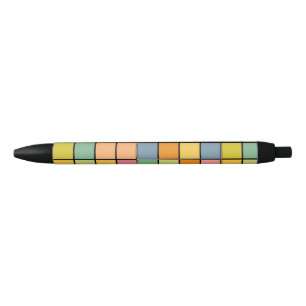 Bolígrafo De Tinta Negra Cuadrados Geométricos Vibrantes Multicolores