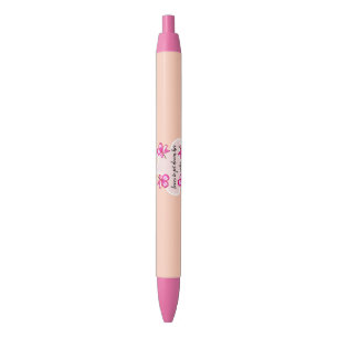 Bolígrafo De Tinta Negra Cuatro flores rosadas florales