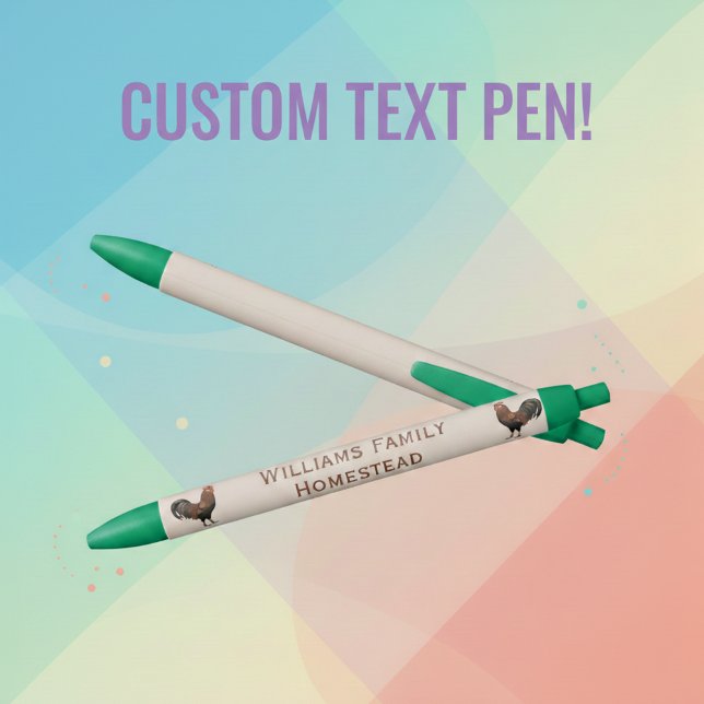 Bolígrafo De Tinta Negra Custom Homestead Name with Roosters Pen (Rooster and text or name pen. Personalized stationery for you!)