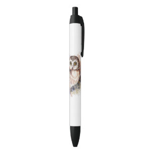 Bolígrafo De Tinta Negra Cute acuarela Owl Bird Naturaleza art