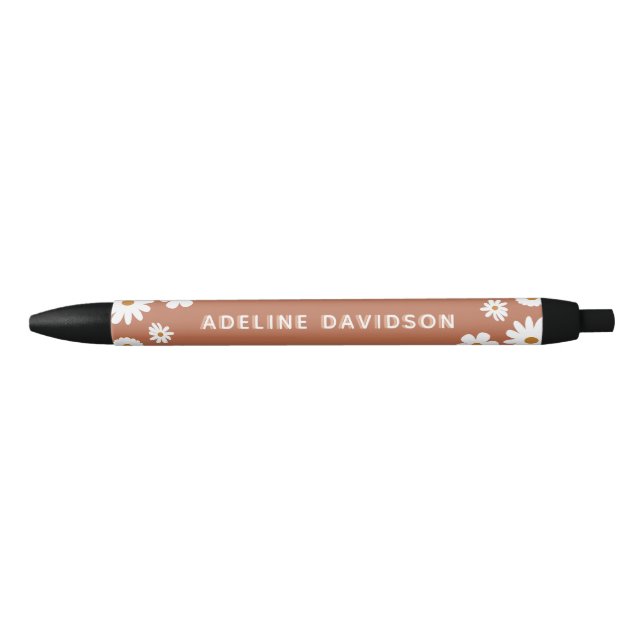 Bolígrafo De Tinta Negra Cute Boho Floral Daisy (Anverso)