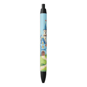 Bolígrafo De Tinta Negra Cute castillo azul y blanco