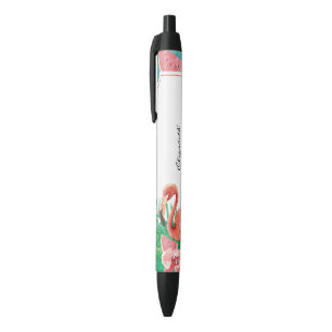 Bolígrafo De Tinta Negra Cute Flamingo Rosa Tropical Sandía