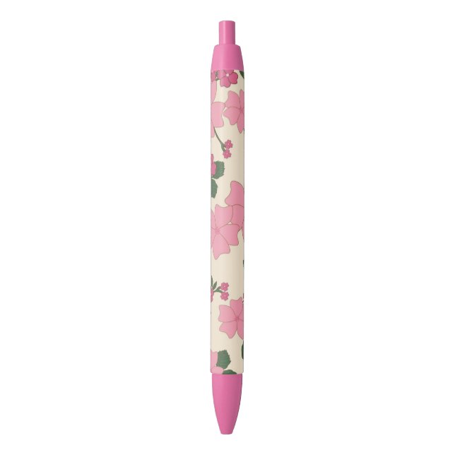 Bolígrafo De Tinta Negra Cute Girly Pink Flower Pattern (Frente vertical)