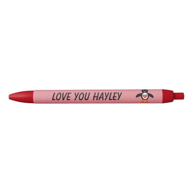 Bolígrafo De Tinta Negra Cute Love Heart Penguin Personalizado Pen (Anverso)