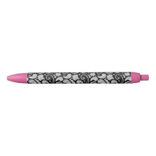 Bolígrafo De Tinta Negra Cute patrones de cachemira vintage en blanco y neg