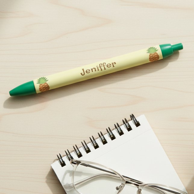 Bolígrafo De Tinta Negra Cute Pineapple Pens with Name (Personalized pineapple pen with name and cute colors. 🍍)
