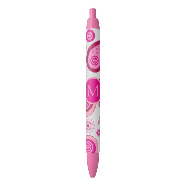 Bolígrafo De Tinta Negra Cute Pink Paisley Monogram (Frente vertical)