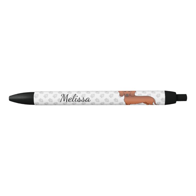 Bolígrafo De Tinta Negra Dachshund Cute Cartog y nombre (Anverso)