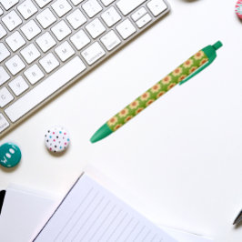 Bolígrafo De Tinta Negra Dahlia amarilla en patrón floral verde