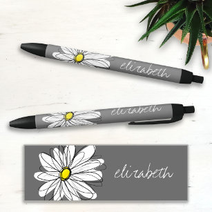 Bolígrafo De Tinta Negra Daisy floral de moda con nombre personalizado amar