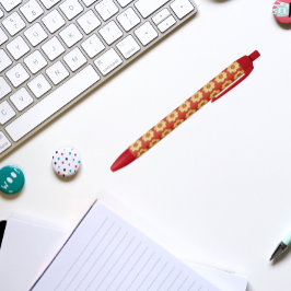 Bolígrafo De Tinta Negra Dalia amarilla en patrón floral rojo