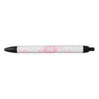 Damasco floral rosado y gris con monograma