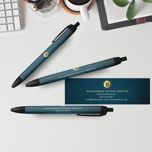 Bolígrafo De Tinta Negra Demostración de Negocio del Monograma Verde Oscuro (Subido por el creador)