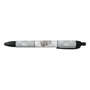 Bolígrafo De Tinta Negra Dibujo de Collie Barbudo - Arte de Perro Original