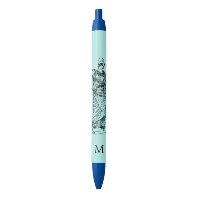 Bolígrafo De Tinta Negra Diosa griega Athena & Monogram Pen (Frente vertical)