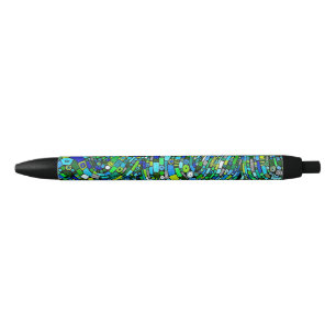 Bolígrafo De Tinta Negra Diseño abstracto formas ondas verdes azules