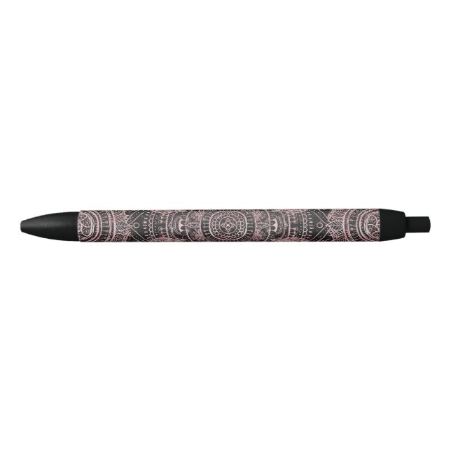 Bolígrafo De Tinta Negra Diseño elegante Boho Rosa Gold Grey Mandala (Anverso)
