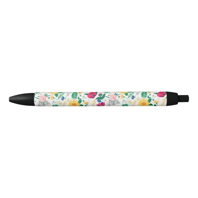 Bolígrafo De Tinta Negra Diseño floral Boho Wildflowers Meadow (Anverso)