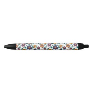Bolígrafo De Tinta Negra Ditzy retro daisy de arte popular de los años 70 e