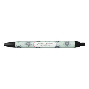 Bolígrafo De Tinta Negra Doodle de Mandala Floral Rosa Turquesa Moderna 