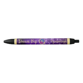 Bolígrafo De Tinta Negra Dream Big Purple Galaxy Glam Gold Monograma Nombre