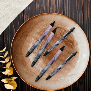 Bolígrafo De Tinta Negra Ducha de Novia con Hortensias Lavanda Moradas Azul