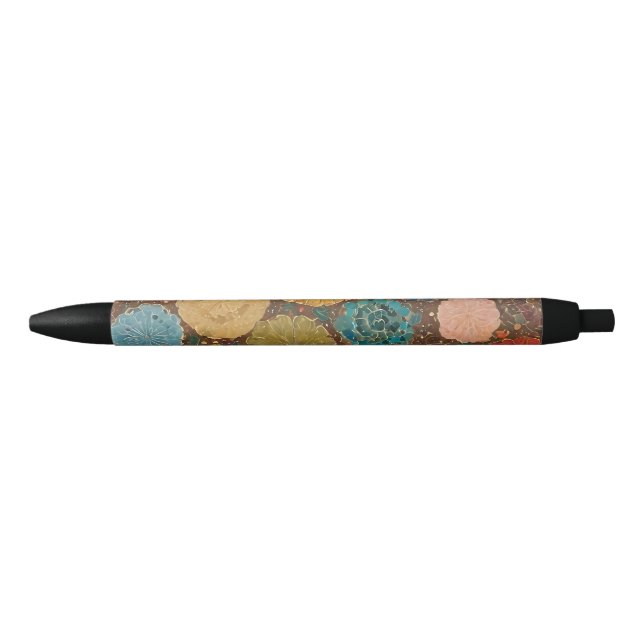 Bolígrafo De Tinta Negra Earthy Floral Mosaic Pattern Pen (Anverso)