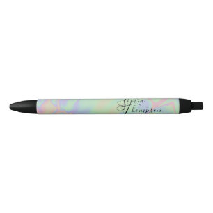Bolígrafo De Tinta Negra Efecto holográfico moderno Script Rainbow Pastel B