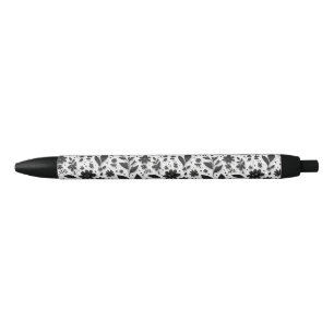 Bolígrafo De Tinta Negra Elegancia floral monocroma Estilo de escritura
