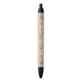 Bolígrafo De Tinta Negra Elegant Floral Swirl Illustration Burgundy & gold