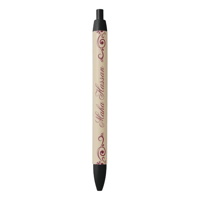 Bolígrafo De Tinta Negra Elegant Floral Swirl Illustration  Burgundy & gold (Frente vertical)