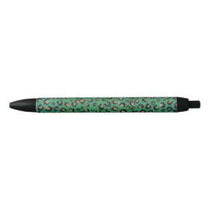 Bolígrafo De Tinta Negra Elegant Green Glitter Black Gold Leopard Print