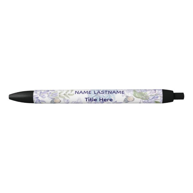 Bolígrafo De Tinta Negra Elegant white BG & Blue flower custom  (Anverso)