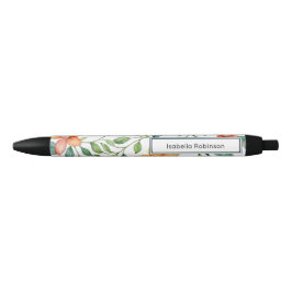 Bolígrafo De Tinta Negra Elegante acuarela floral personalizada