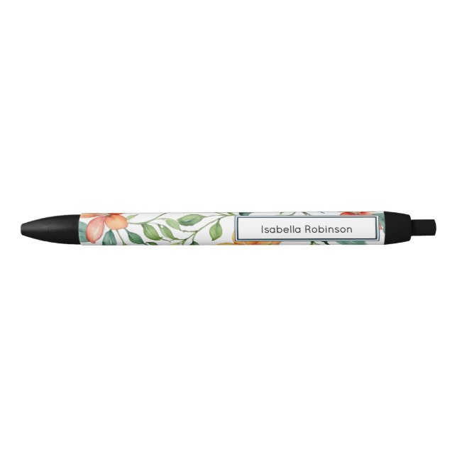 Bolígrafo De Tinta Negra Elegante acuarela floral personalizada (Anverso)
