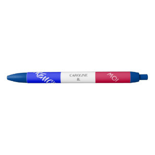 Bolígrafo De Tinta Negra Elegante Bandera Francesa Monogramada