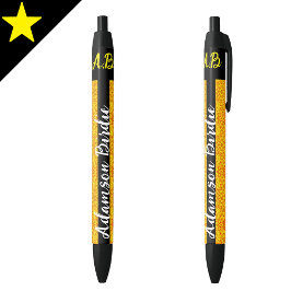 Bolígrafo De Tinta Negra Elegante Black Gold Monogram Script Name, Luxury