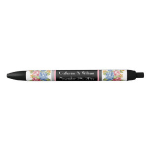 Bolígrafo De Tinta Negra Elegante Boda del patrón de flores Bride Groom
