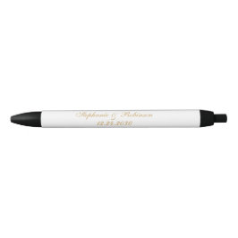 Bolígrafo De Tinta Negra Elegante Boda negro blanco dorado