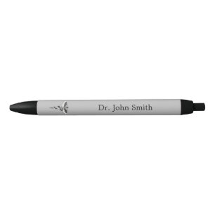 Bolígrafo De Tinta Negra Elegante Caduceus Noble Médico Elegante Blanco Neg